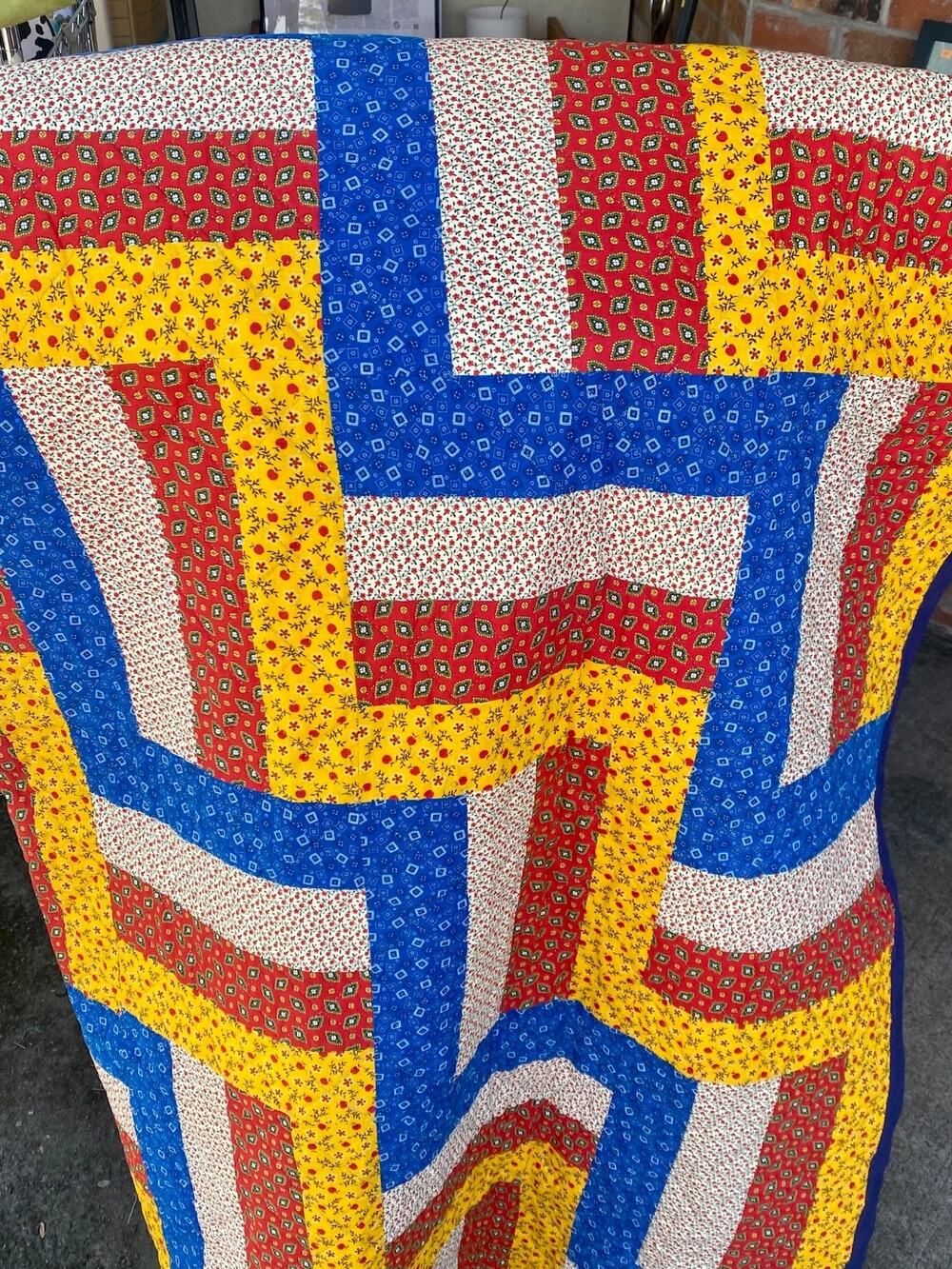 Step/Ladder/Split Rail Fence Quilt Hand Pieced C1980 - 78” x 96” Looks Unused